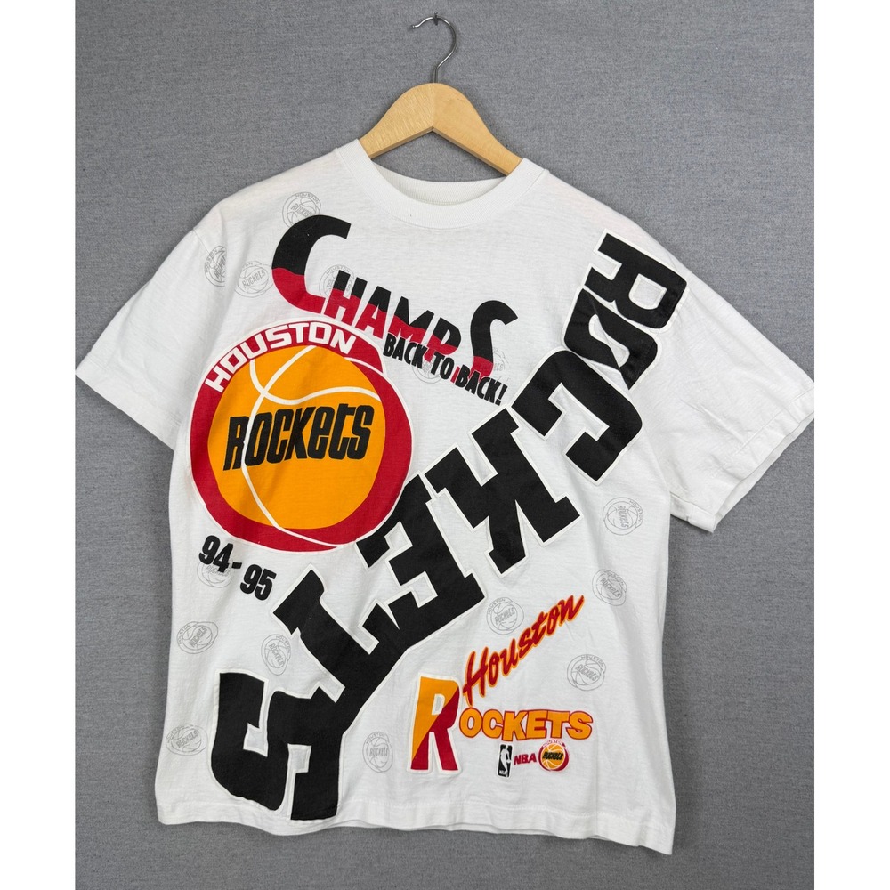 Vintage‎ Houston Rockets 1995 NBA Champions T-Shirt St Evans White Large 94-95